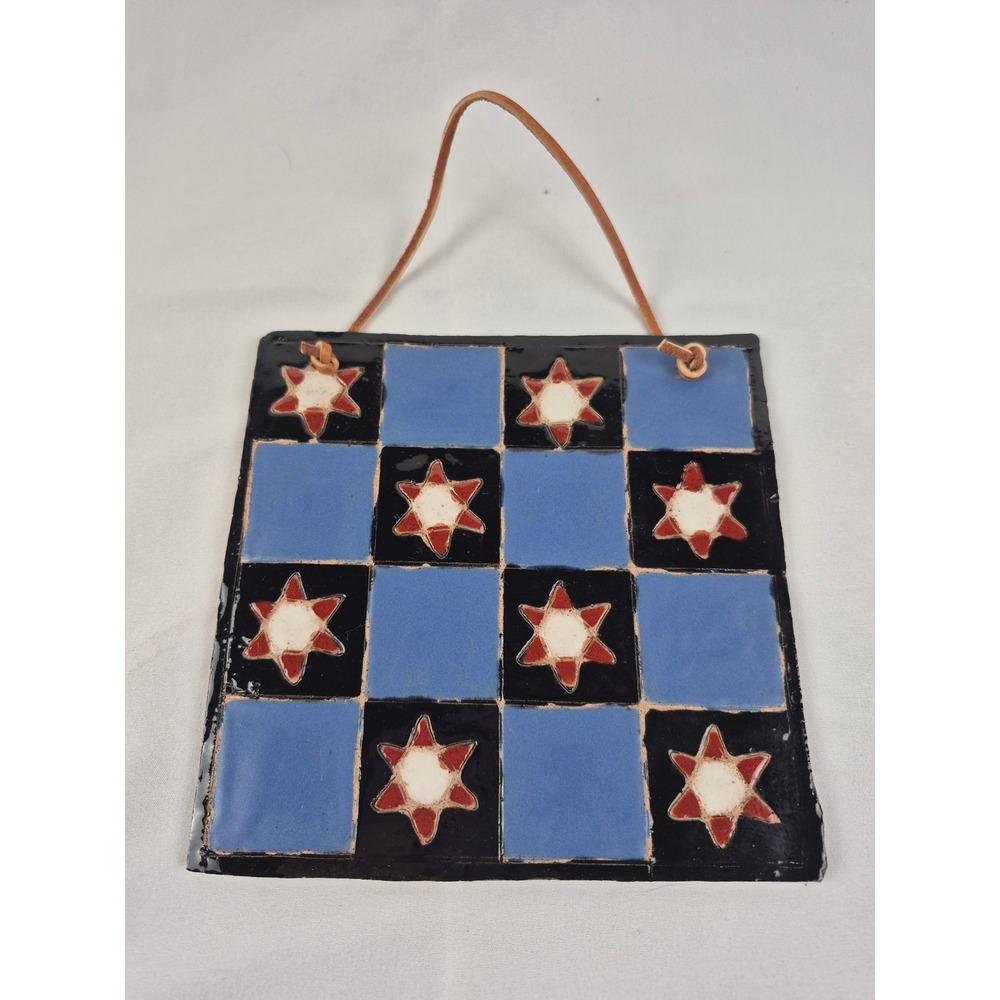 6 x 6 Handmade‎ Pottery Quilt Pattern Wall Plaque Folk Art Ceramic Tile Signed